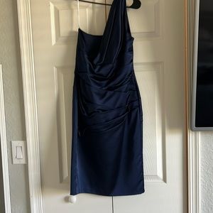 Navy blue David’s bridal dress
